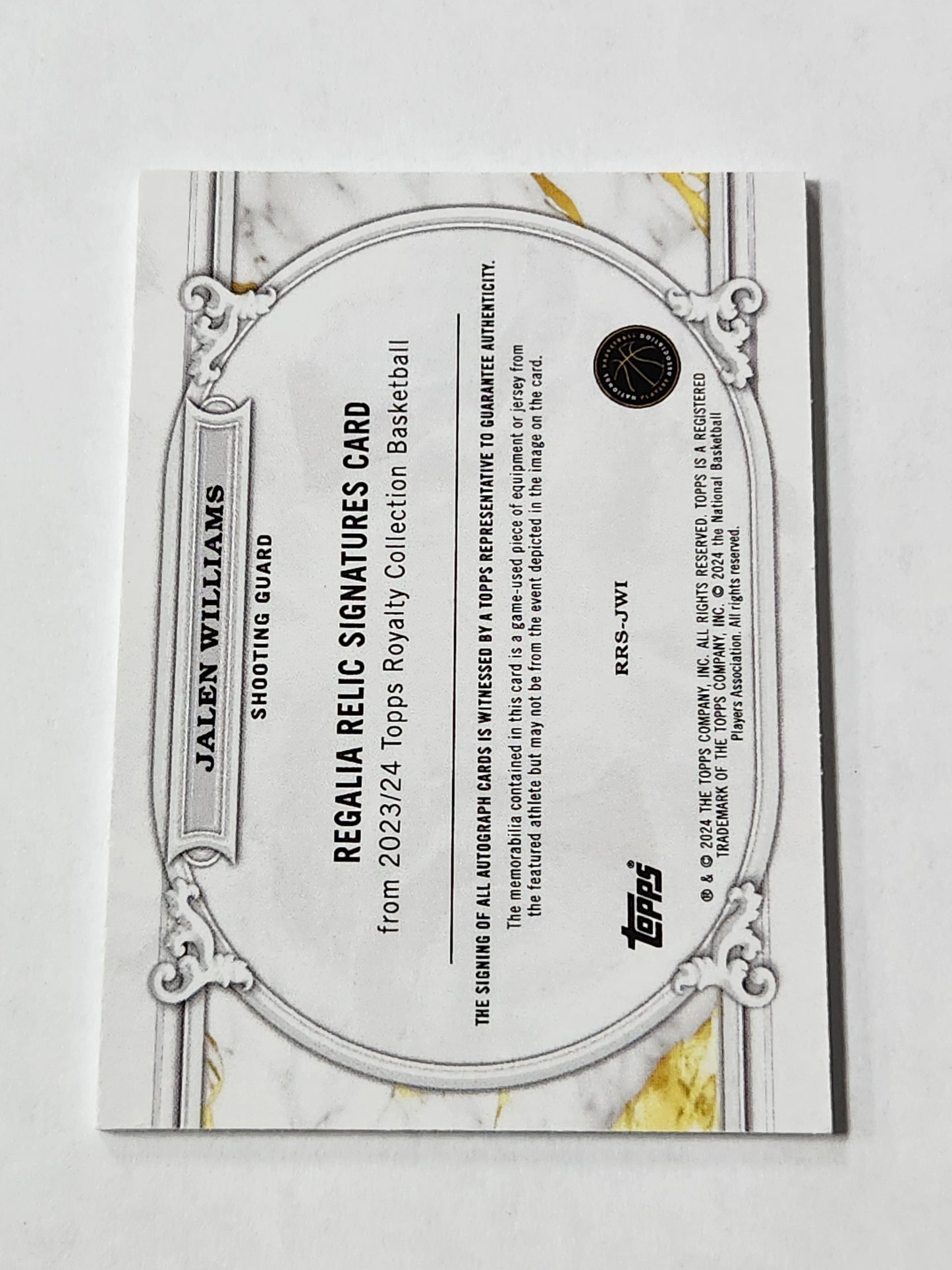 2023-24 Topps Royalty Basketball Jalen Williams Regalia Patch Auto /99 #RRS-JW1