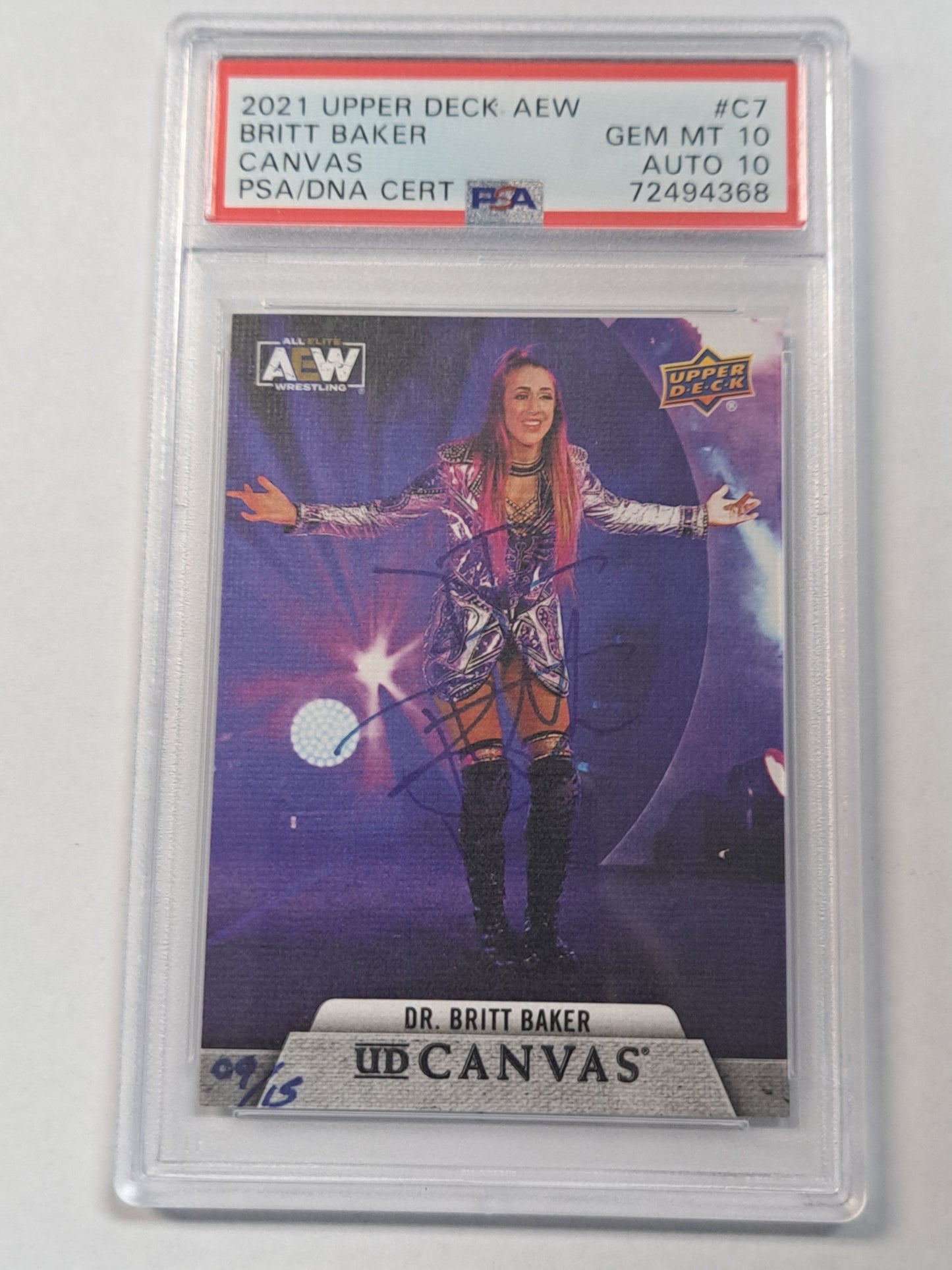 Britt Baker DMD Canvas #C7 AEW Upper Deck 2021 * PSA 10 * Auto * 09/15 * POP 1