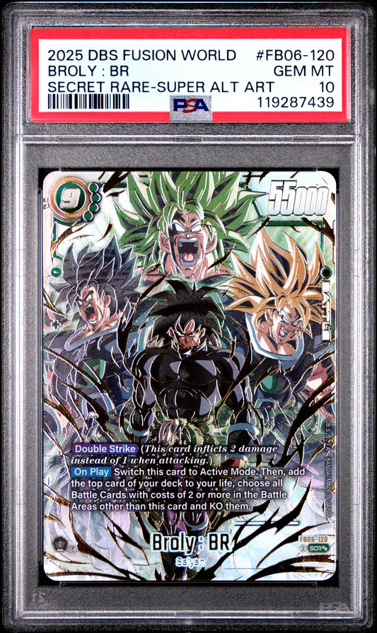 FB06-120 Broly: BR SCR Super Alt Art | DBS Fusion World Rivals Clash PSA 10