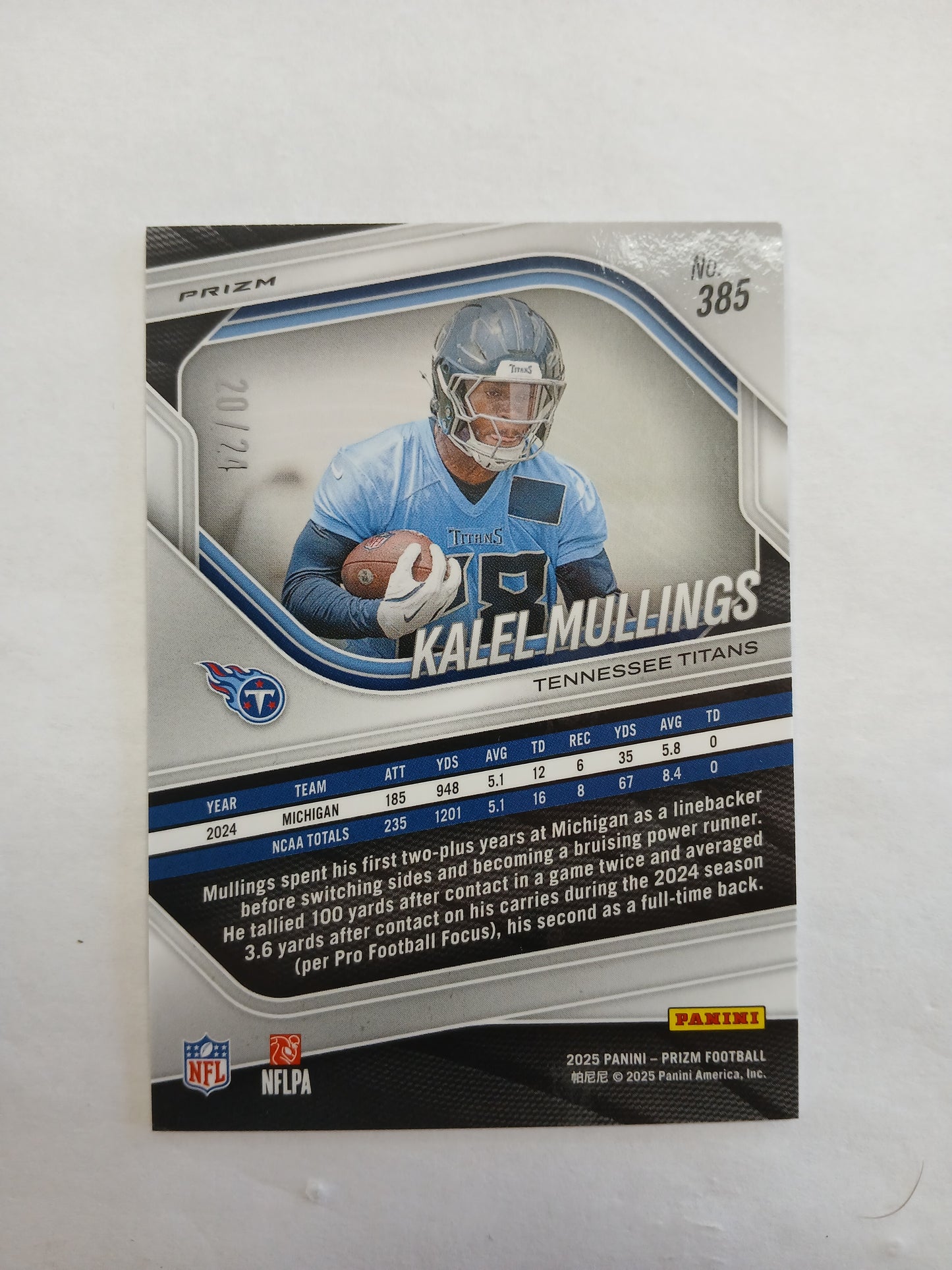 2025 Prizm Kalel Mullings Gold Sparkle Rookie #/24