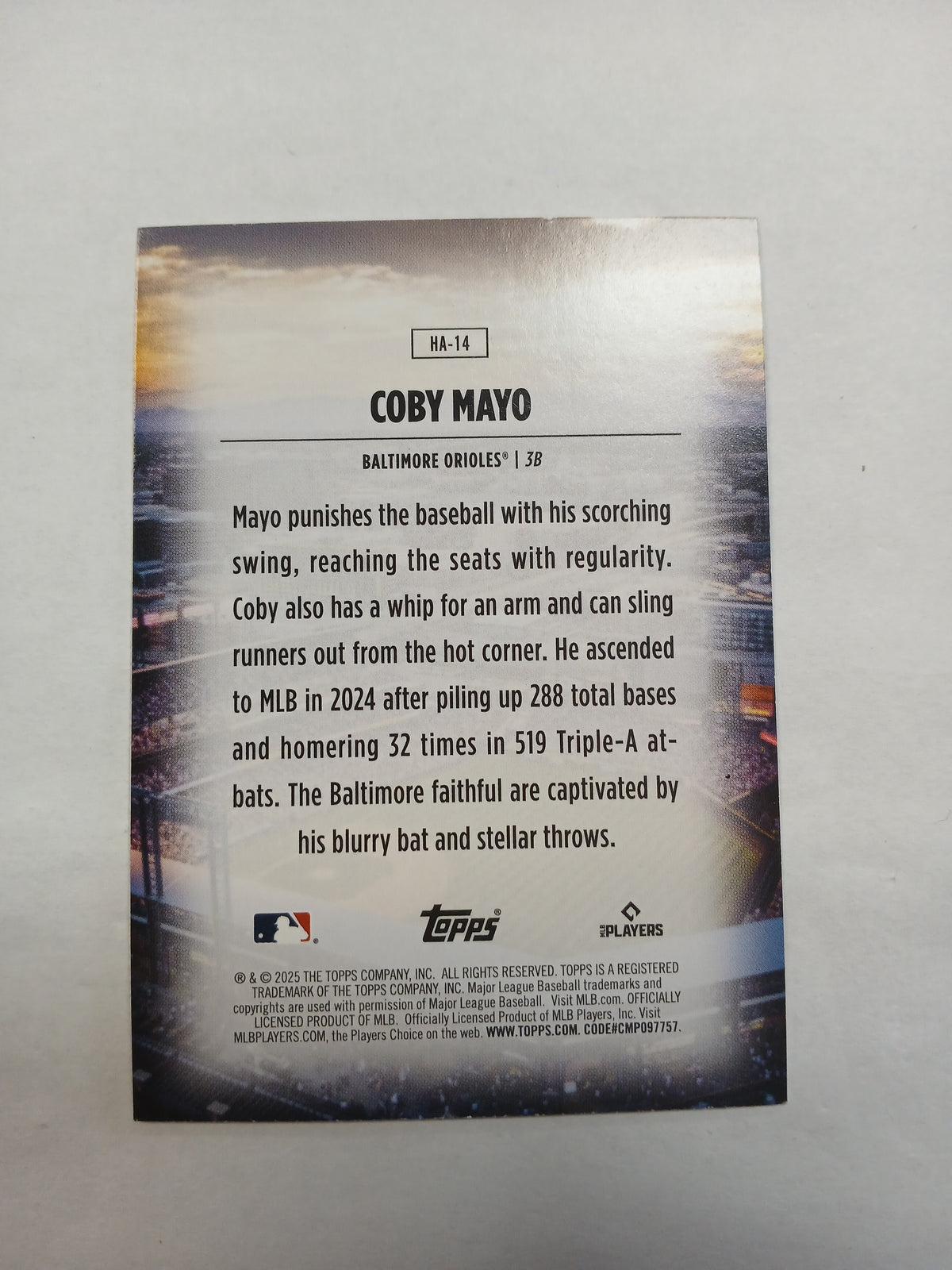2025 Topps Coby Mayo Home Field Advantage Rookie Case Hit SSP