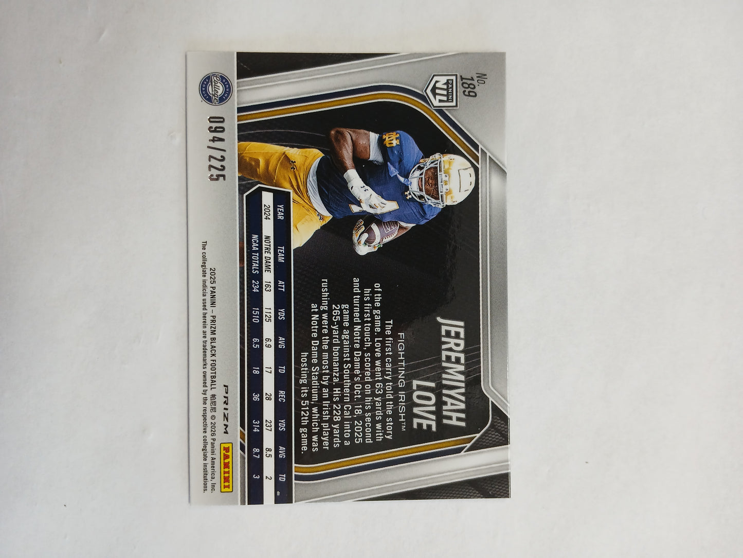 2025 Prizm Black Jeremiyah Love Panini NIL Variation Football Leather Prizm #/225