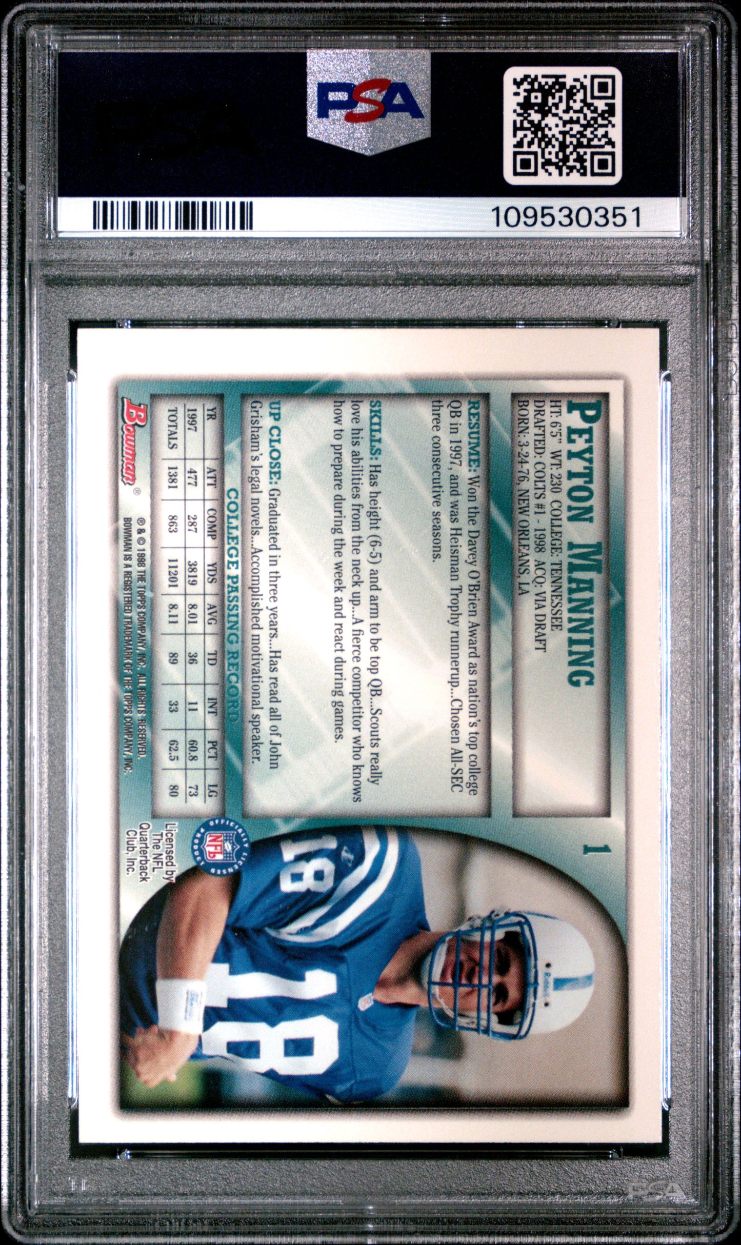 1998 Bowman Peyton Manning #1 PSA 9