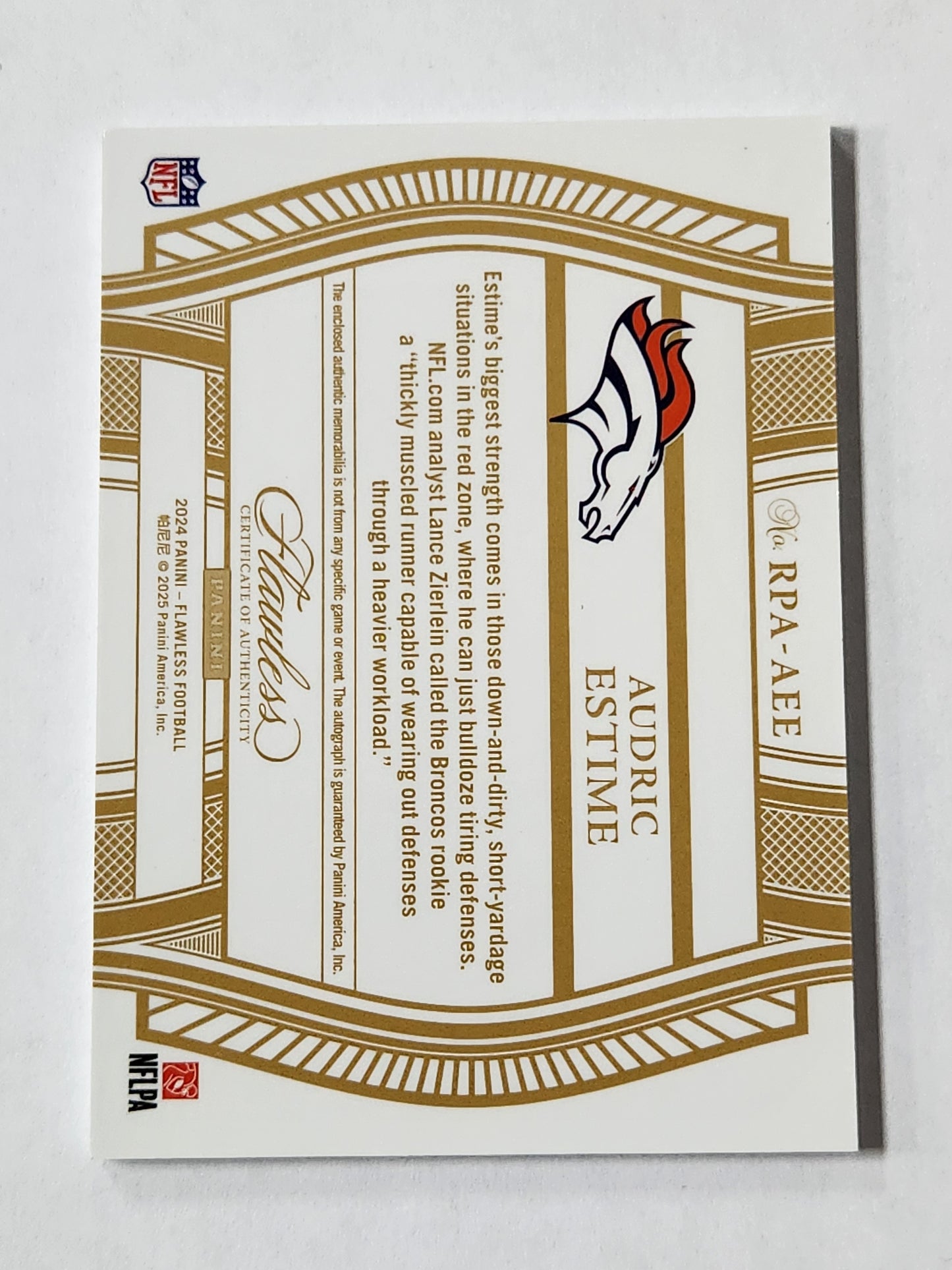 2024 Flawless Audric Estime # /25 Rookie Patch Auto Broncos RPA-AEE