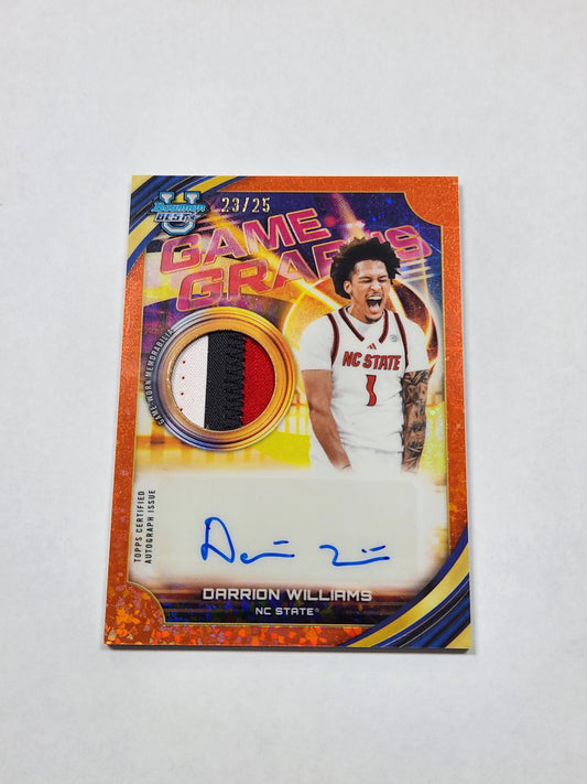 2026 Bowman Best U Darrion Williams Game Graphs Triple Color Patch Auto Orange Glitter #/25