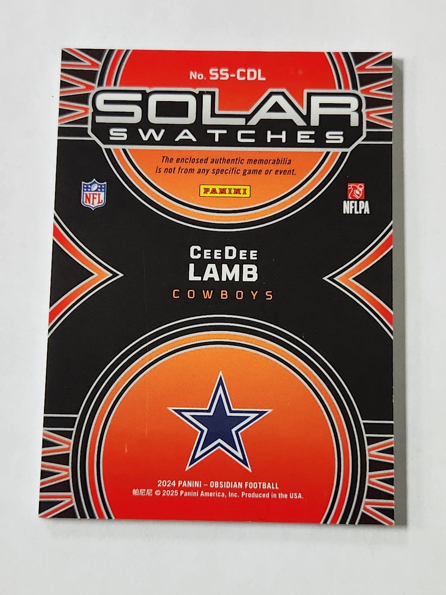 2024 Obsidian Cee Dee Lamb Solar Swatches Jersey Card