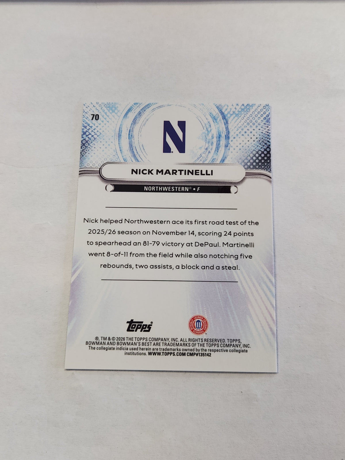 2026 Bowman Best U Nick Martinelli Teal Refractor # /15