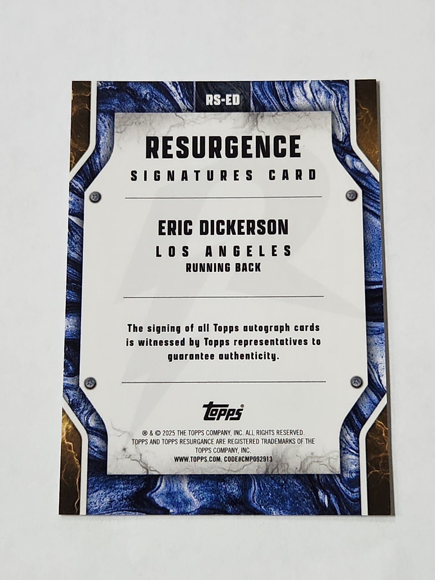 2025 Topps Resurgence Eric Dickerson Signatures Card Auto RS-ED