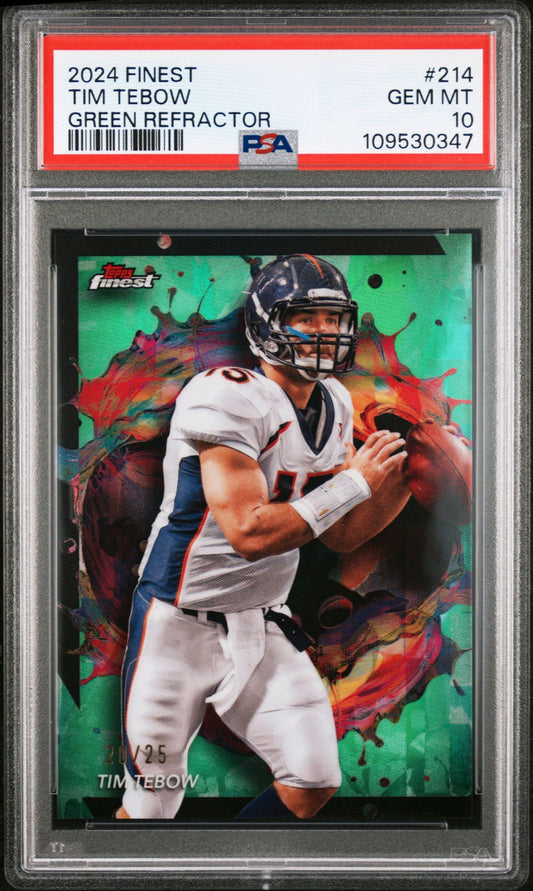 2024 TOPPS FINEST #214 TIM TEBOW GREEN REFRACTOR PSA 10
