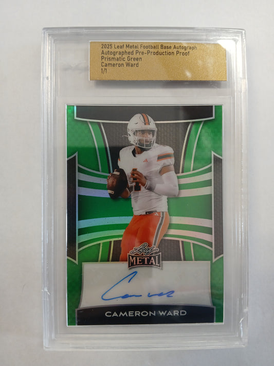 2025 Leaf Metal Cameron Ward Pre-Production Proof Prismatic Green Auto Jersey Number Match #1/1