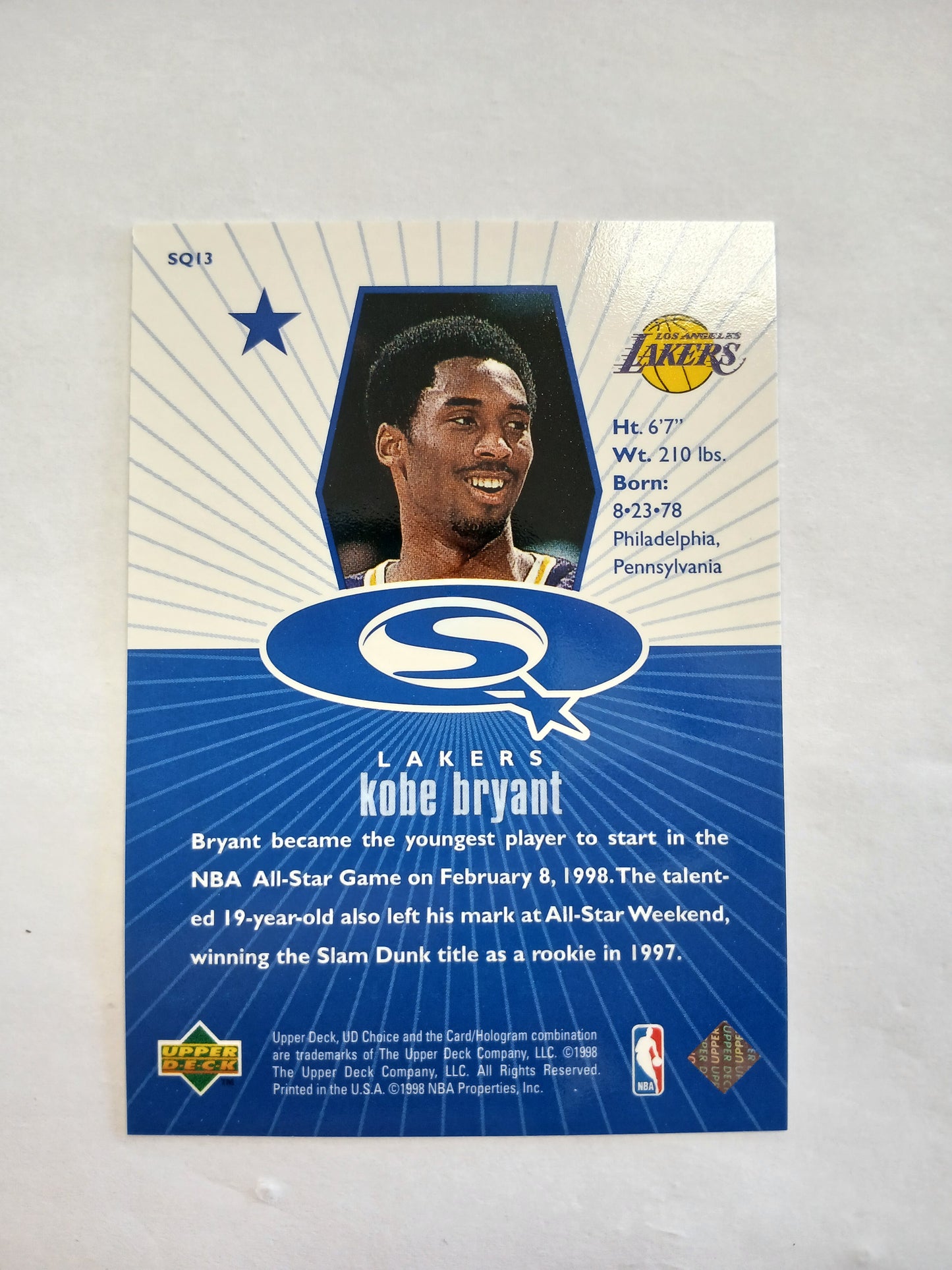 1998 Upper Deck UD Choice Kobe Bryant Starquest Blue Foil