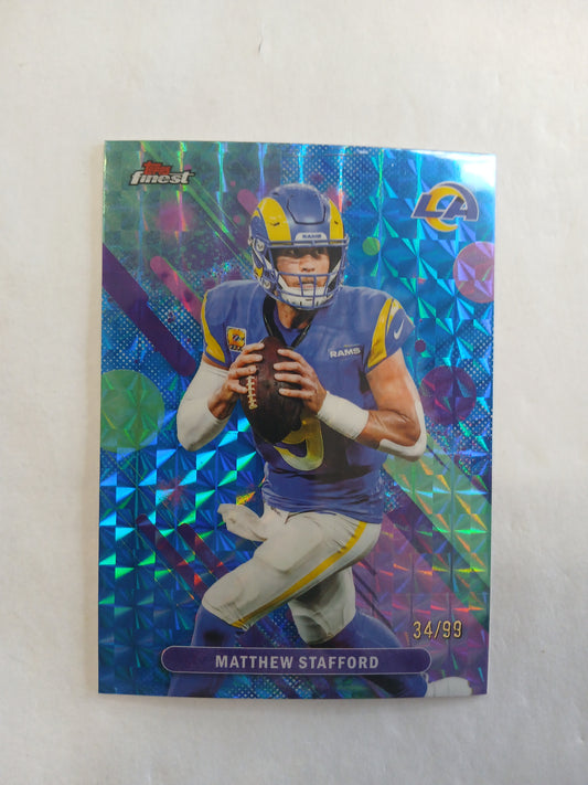 2025 Topps Finest Matthew Stafford Common Blue Geometric Refractor #/99 Color Match