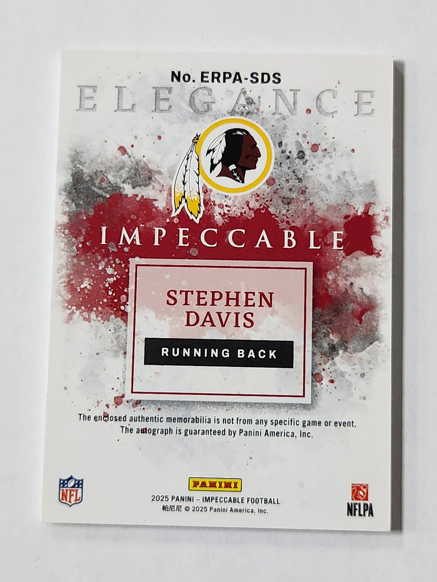 2025 Impeccable Stephen Davis # /75 Elegance 3 Color Patch Auto Washington
