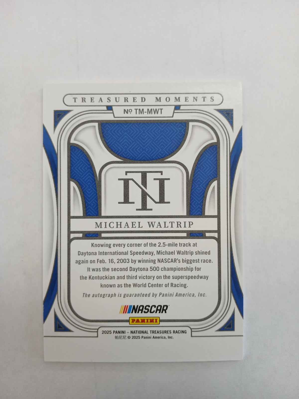 2025 National Treasures Michael Waltrip Treasured Moments On Card Auto #/99