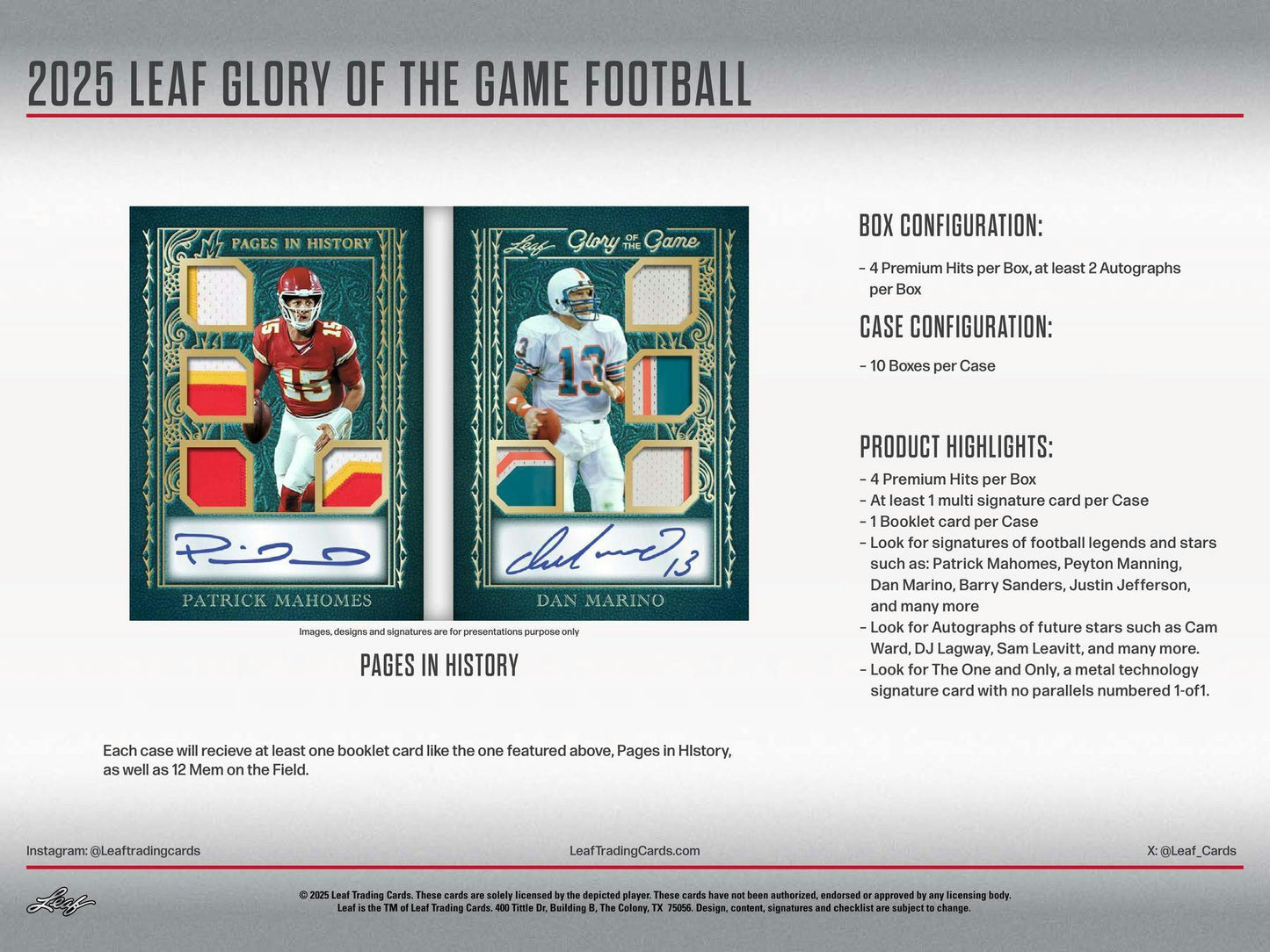 2025 Leaf Glory of the Game Football (1) Hobby Box