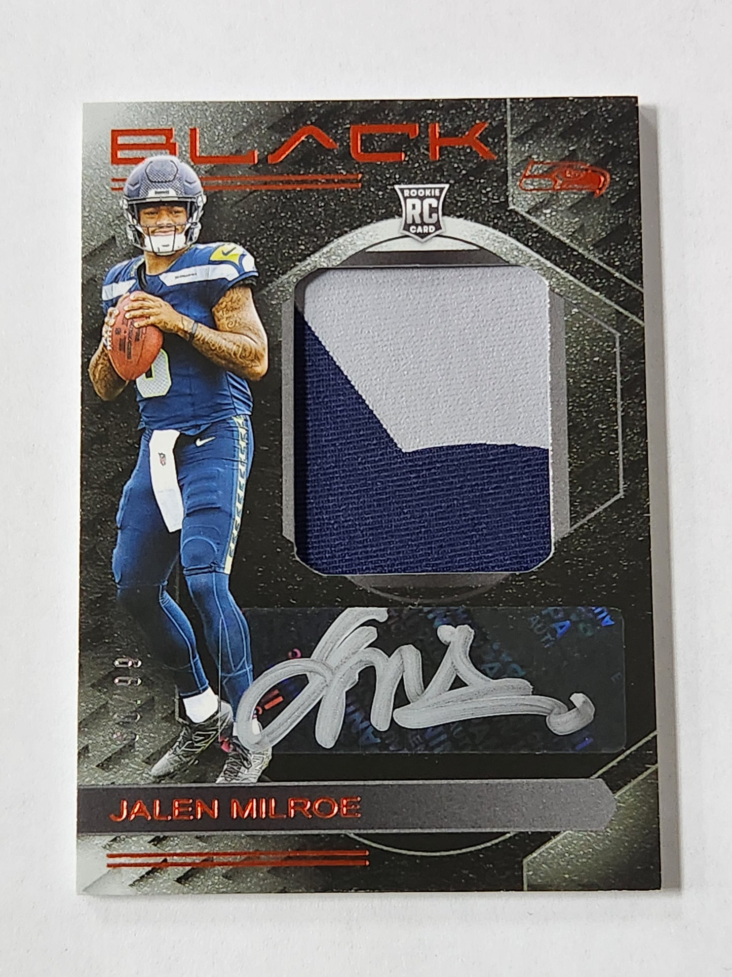 2025 Panini Black Jalen Milroe # /99 Rookie Patch Auto Seahawks