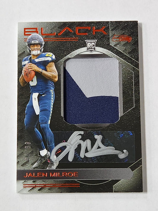 2025 Panini Black Jalen Milroe # /99 Rookie Patch Auto Seahawks