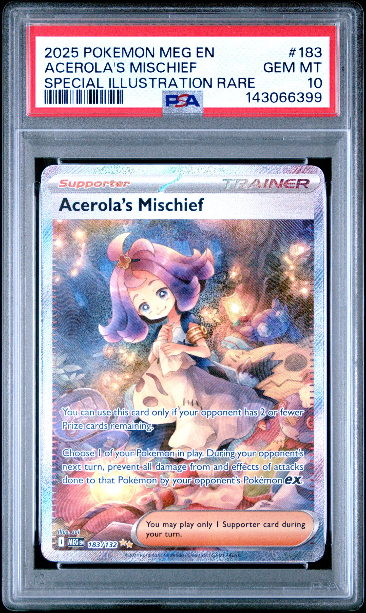 2025 POKEMON MEG EN-MEGA EVOLUTION #183 ACEROLA'S MISCHIEF PSA 10