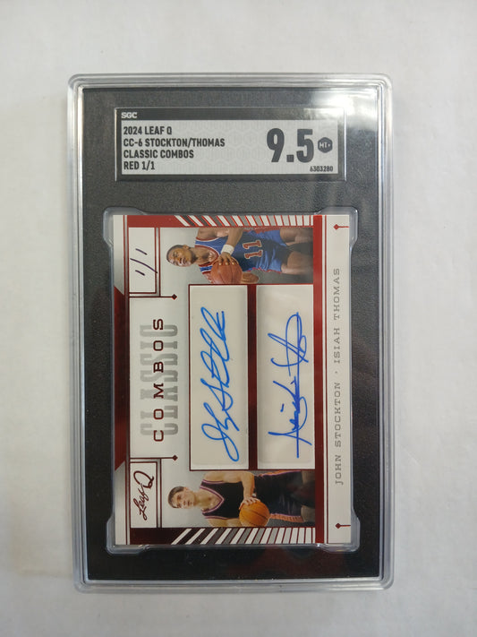 2024 Leaf Q John Stockton Isiah Thomas Classic Combos Dual Auto Red #1/1 One of One SGC 9.5
