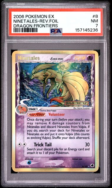 2006 POKEMON EX DRAGON FRONTIERS #8 NINETALES-REV.FOIL PSA 7