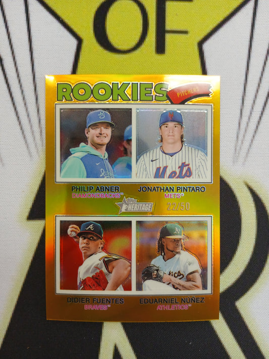 2026 Topps Heritage Rookies Pitchers Philip Abner Jonathan Pinatro Didier Fuentes Eduarniel Nunez Gold #/50 #372
