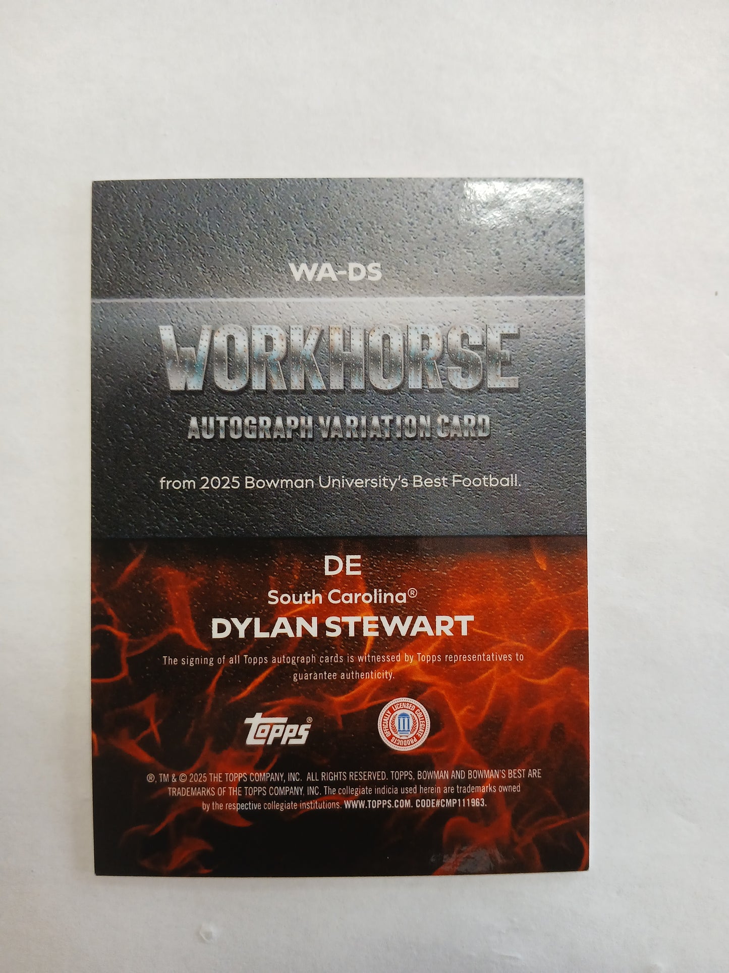 2025 Bowman Best U Dylan Stewart Workhorse On Card Auto Variation Refractor