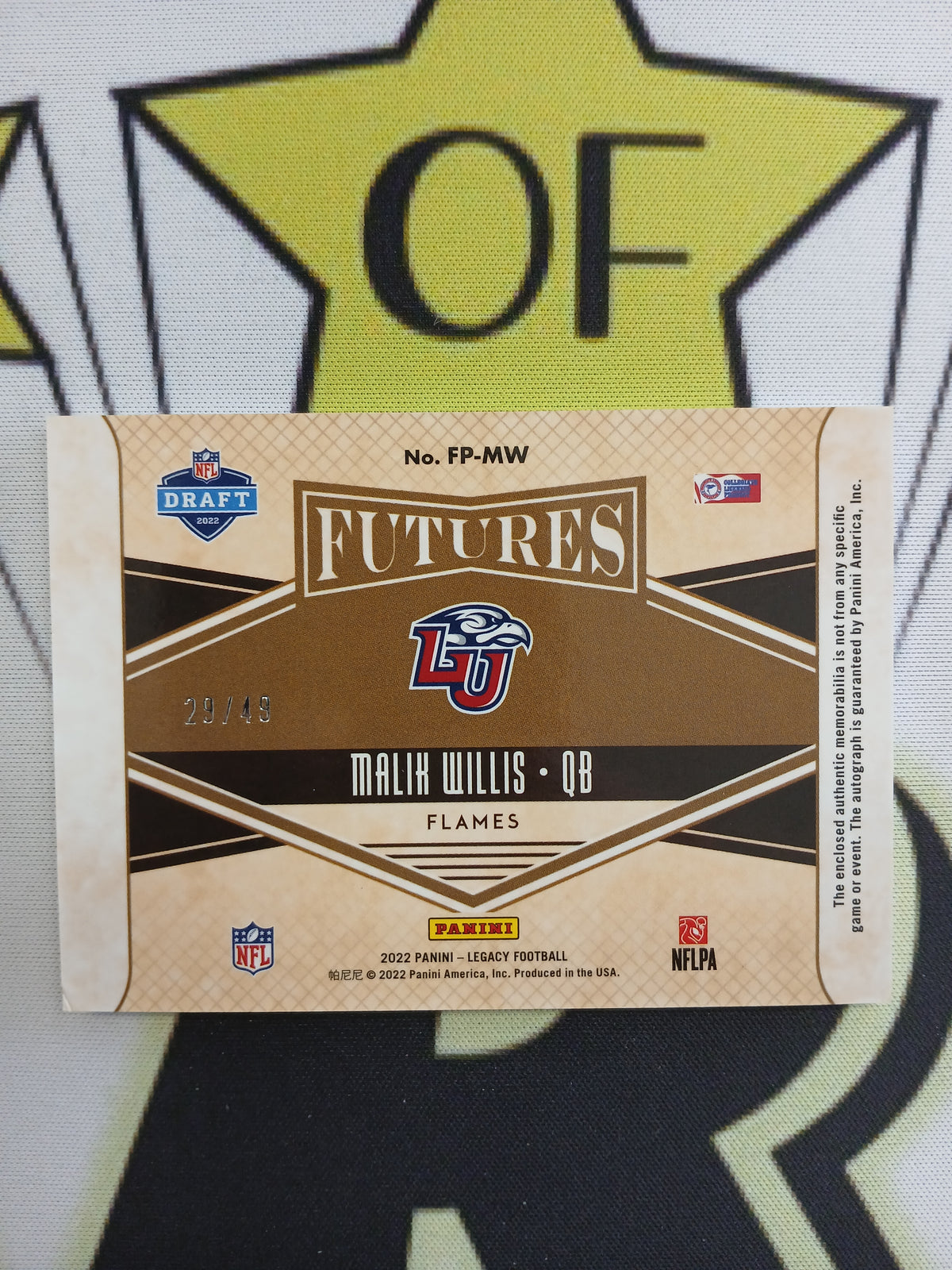 2022 Legacy Collegiate Malik Willis Rookie Futures Silver Patch Auto #/49