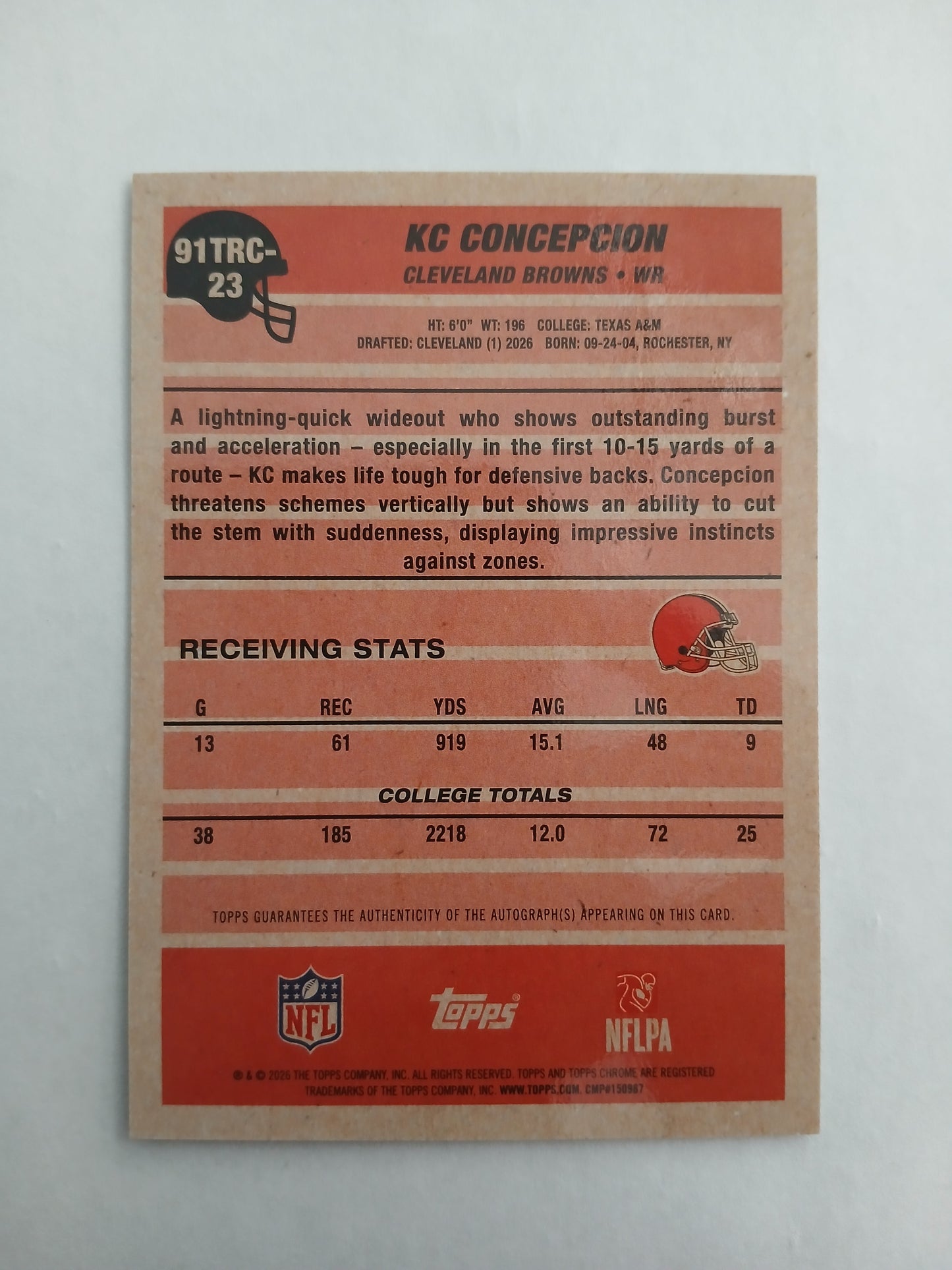 2026 Topps Flagship Topps Chrome 1991 35th Anniversary KC Concepcion Green Mojo Rookie Auto #/99