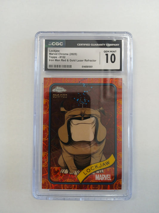 2025 Topps Chrome Marvel Lockjaw Iron Man Red Gold Lazer refractor #/100 CGC 10