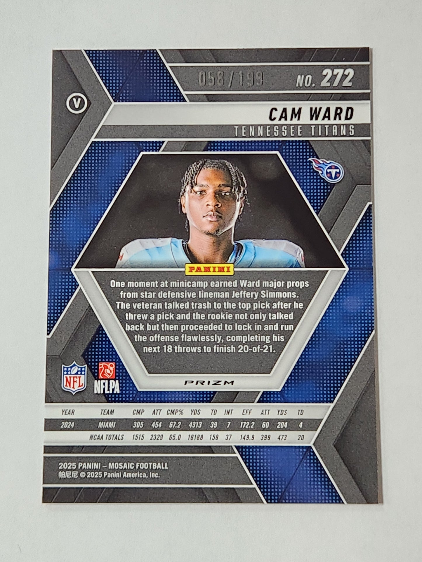 2025 Mosaic Cam Ward Image Variation Orange # /199 RC Rookie 272