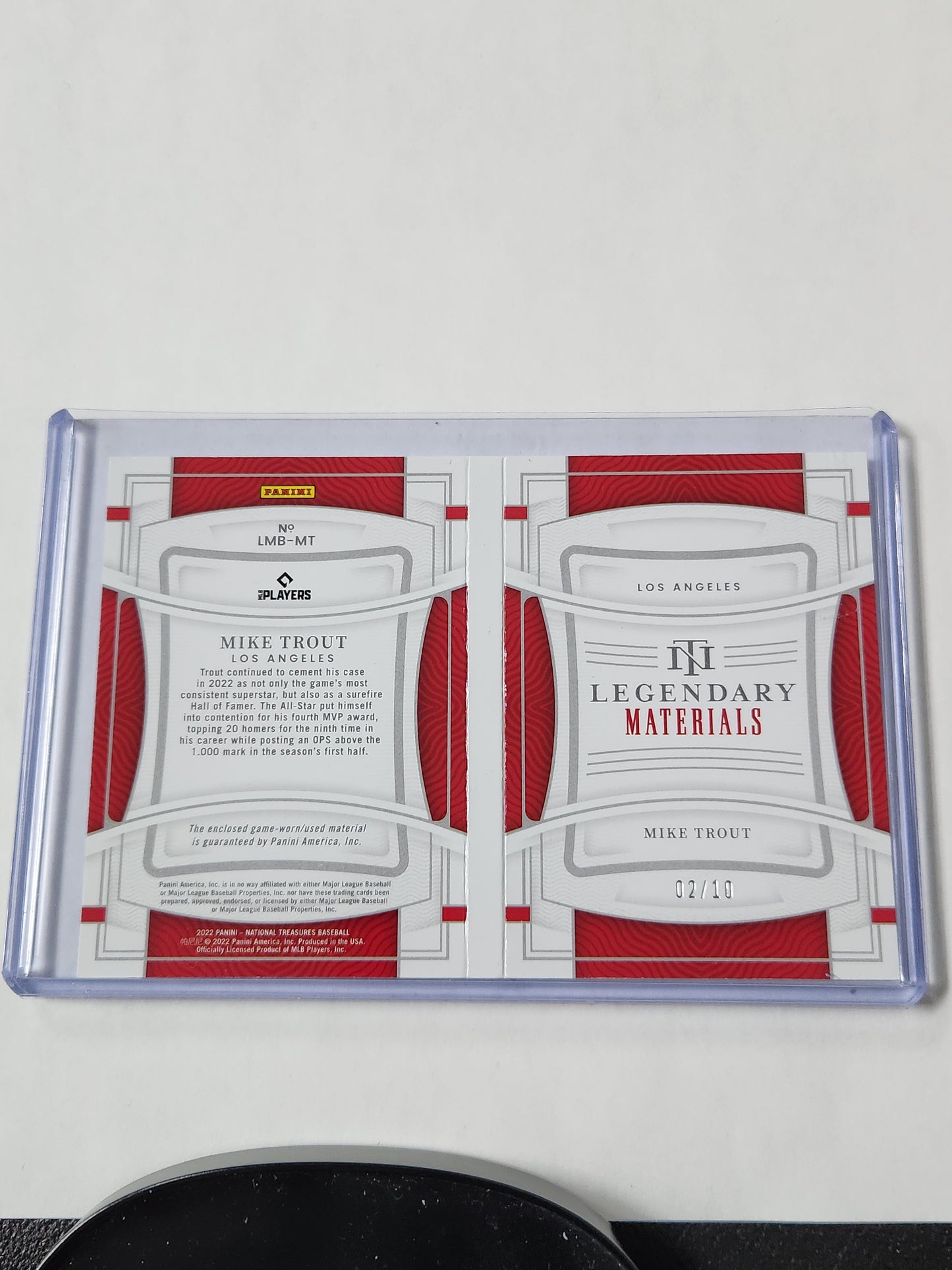 2022 National Treasures Mike Trout Legendary Materials Booklet # /10