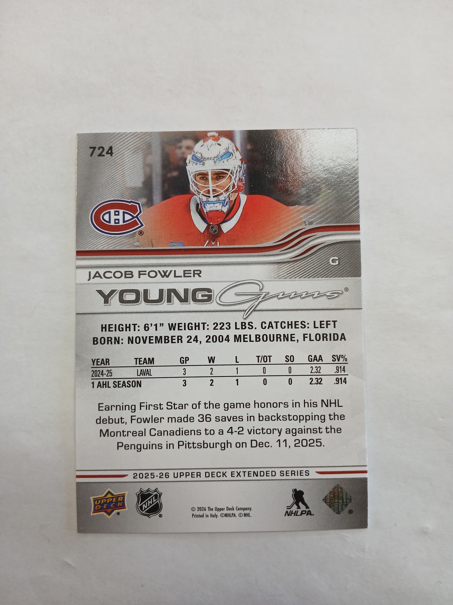2025 Upper Deck Jacob Fowler Young Guns Rookie SP