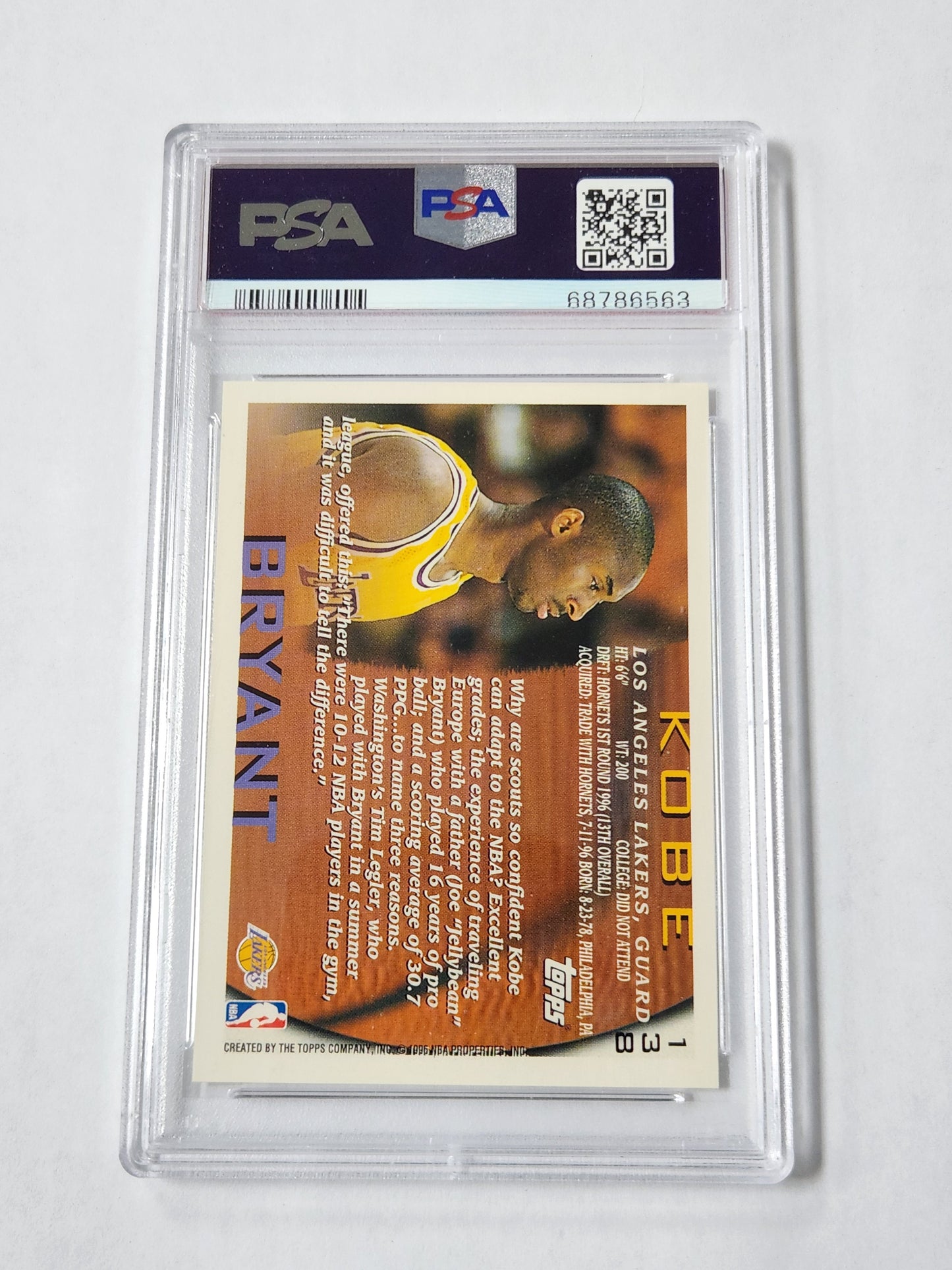 1996 TOPPS #138 KOBE BRYANT RC Rookie PSA 9 Lakers