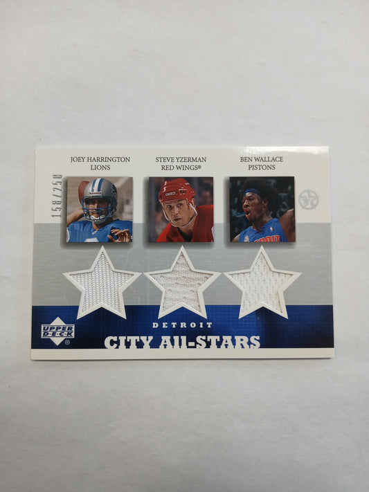 2003 Upper Deck Ben Wallace Steve Yzerman Joey Harrington Detroit City All-Stars Triple Patch #/250