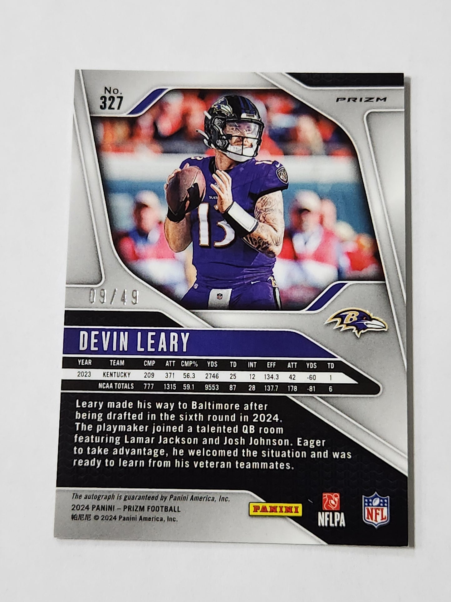 2024 Prizm Devin Leary Purple Checker Rookie Auto 9/49 Color Match