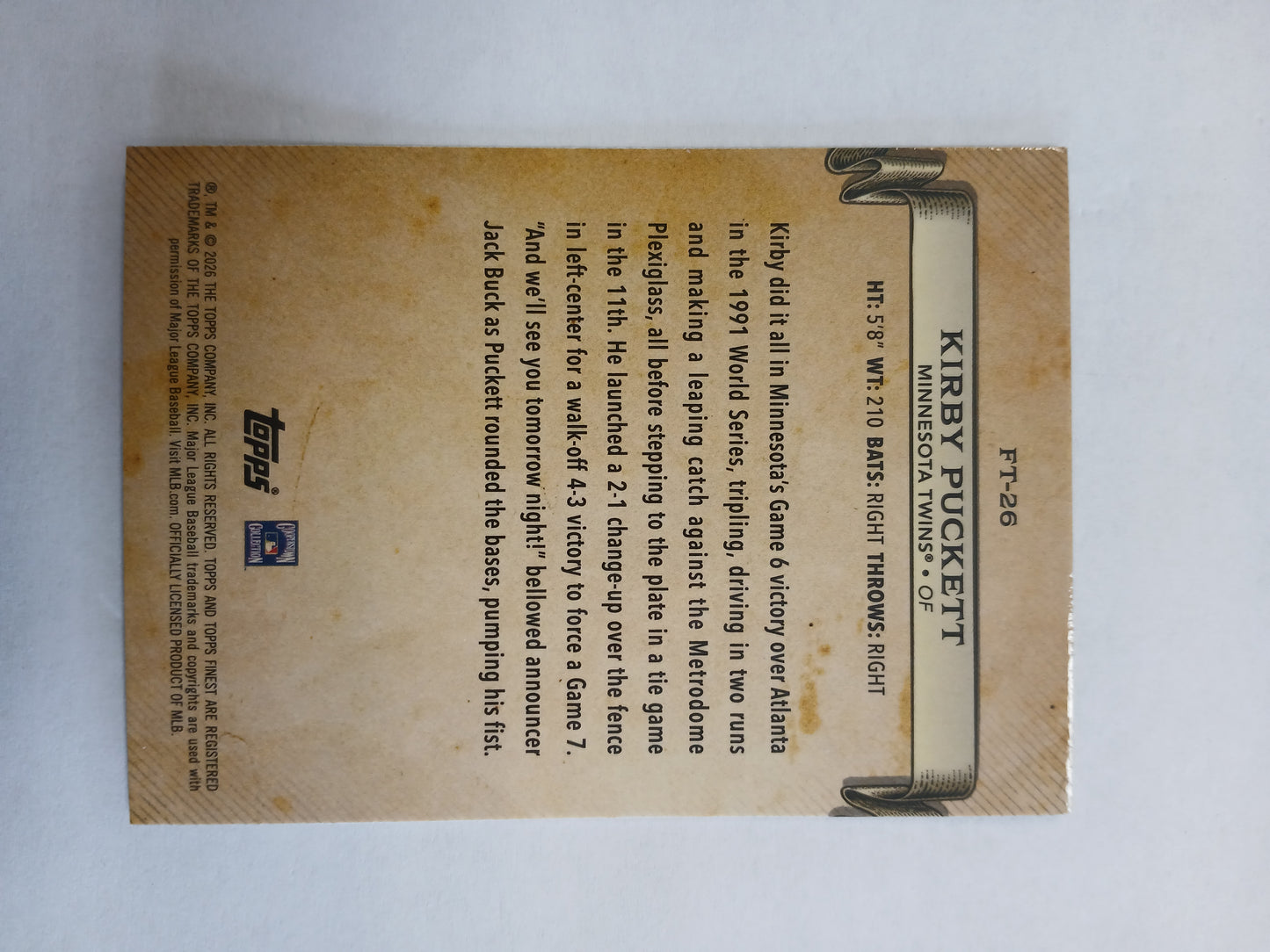 2026 Topps Finest Kirby Puckett Finest Timelines Green Refractor #/99