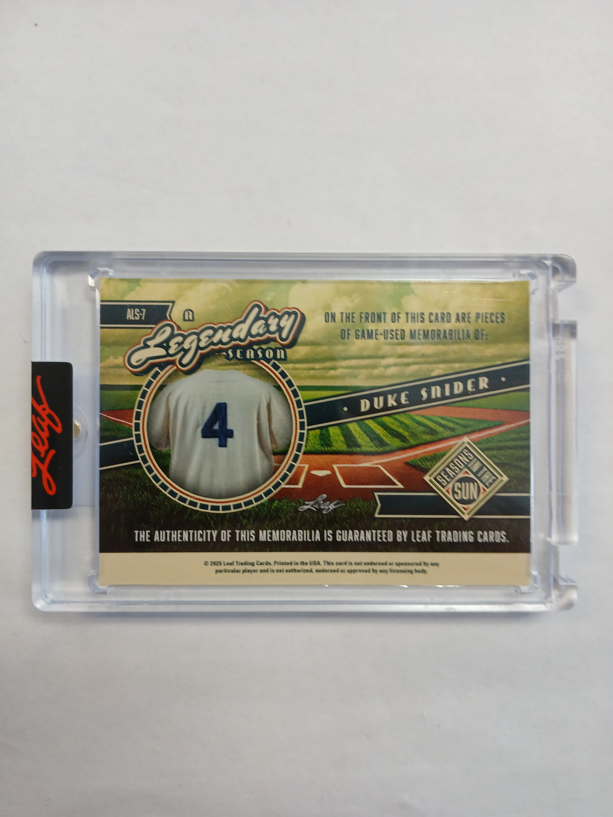 2025 Leaf Seasons in the Sun Duke Snider A Legendary Season Quad Relic #/25