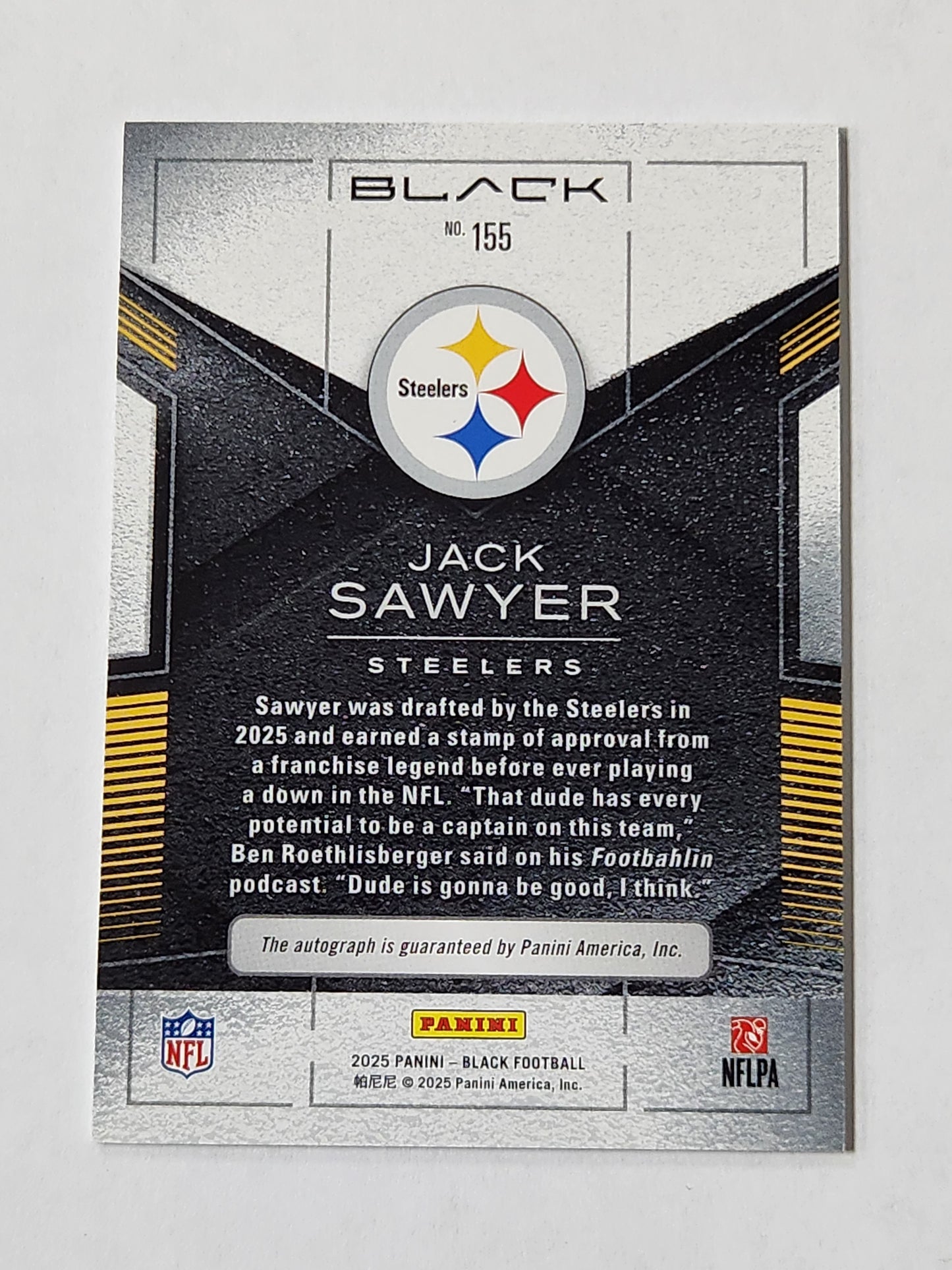 2025 Panini Black Jack Sawyer # /99 Rookie RC Auto Steelers