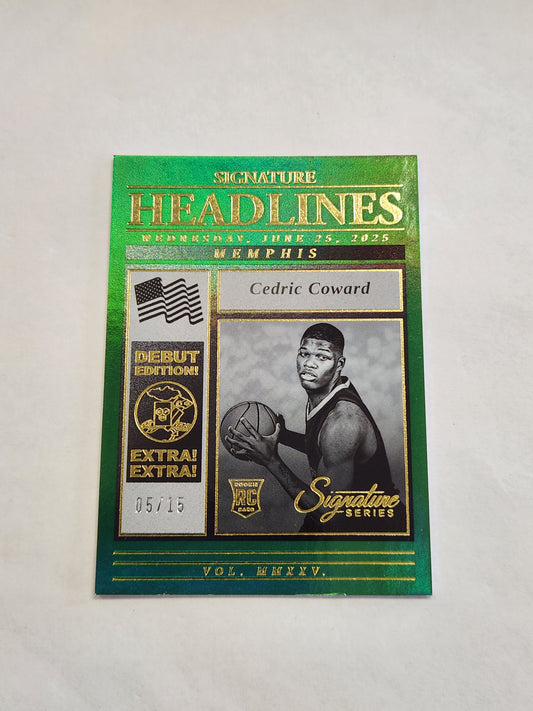 2025 Signature Series Cedric Coward Signature Headlines Green Foil #/15