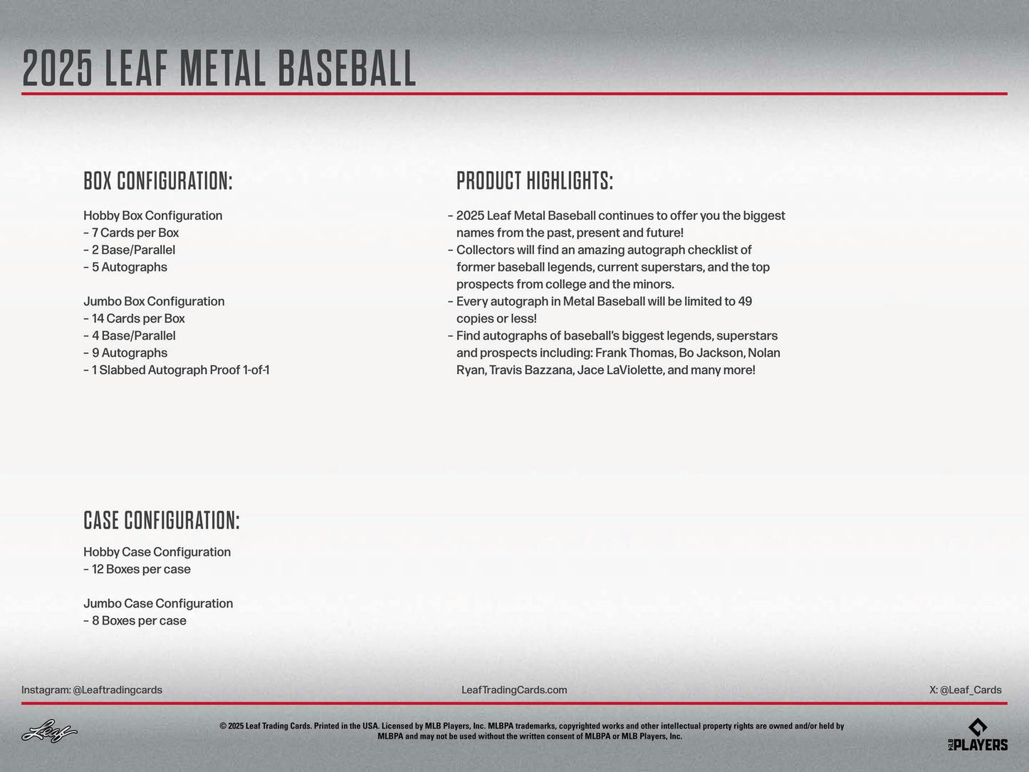 2025 Leaf Metal Baseball Jumbo Hobby Box