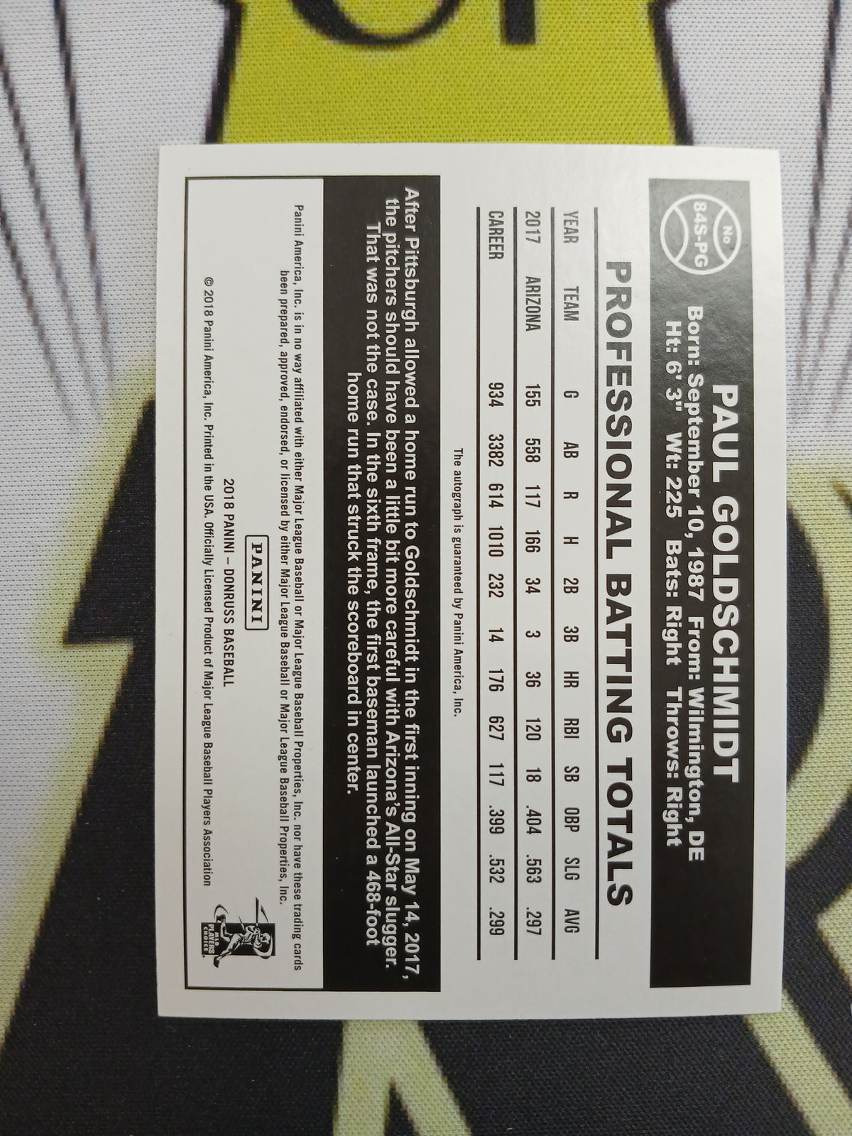 2018 Donruss Paul Goldschmidt Blue Auto #/49 84S-PG