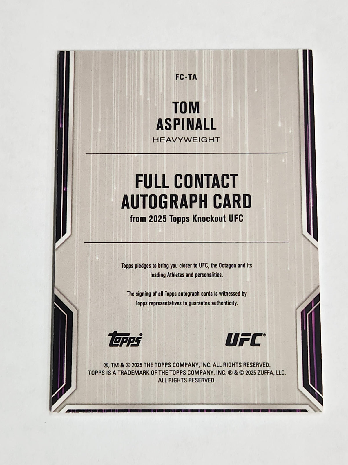2025 Topps Tom Aspinall Full Contact On Card Auto #/299