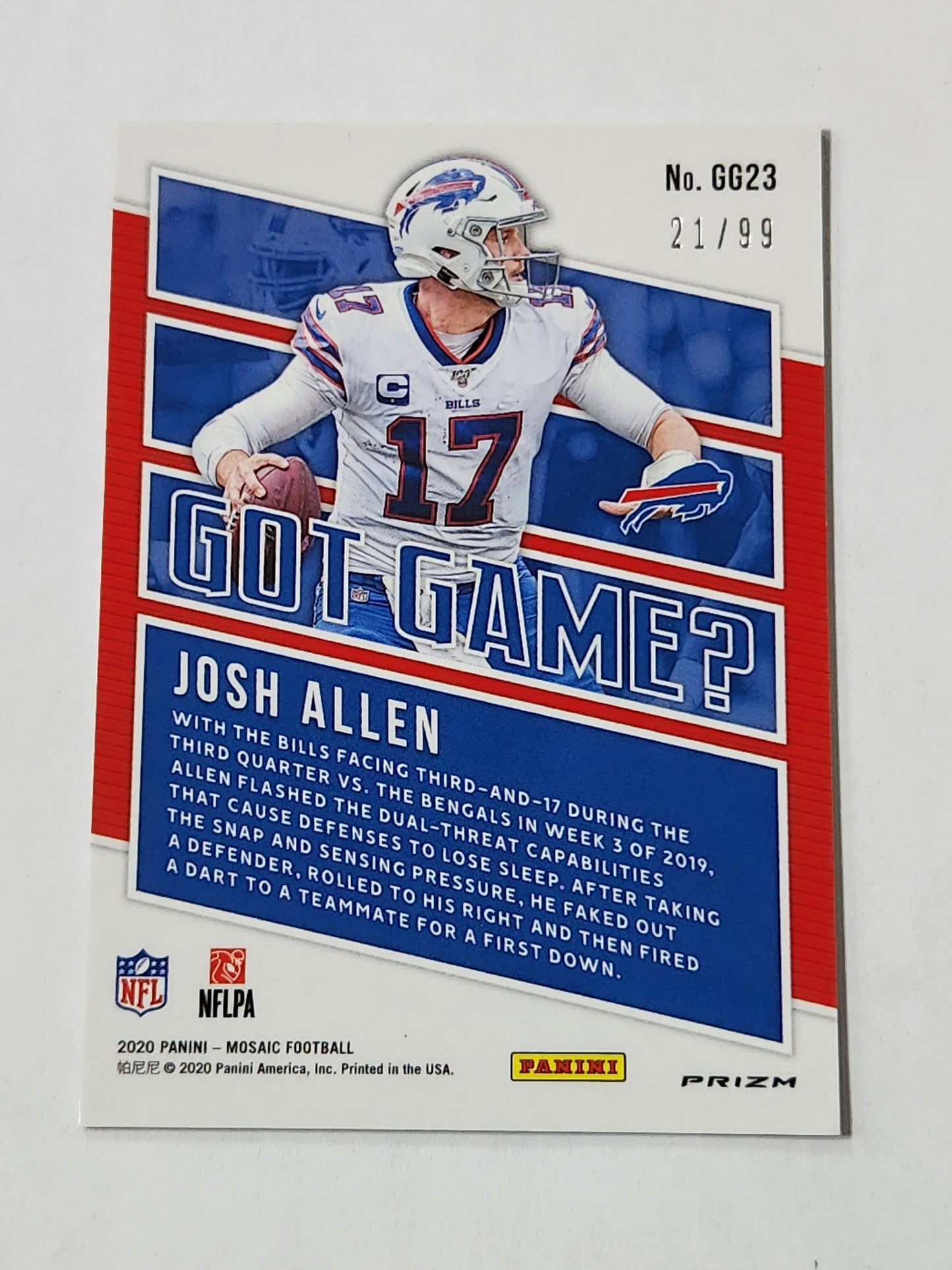 2020 Mosaic Josh Allen Got Game Red Reactive /99