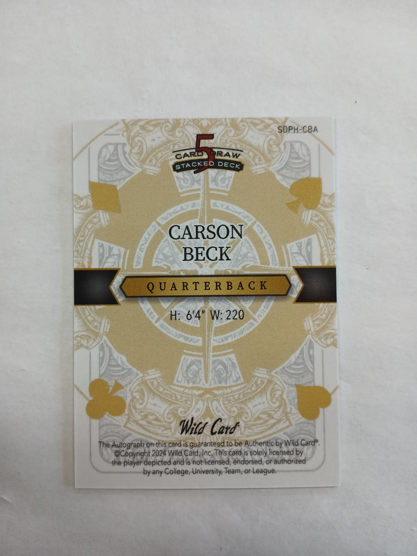2024 Wild Card 5 Card Draw Stacked Deck Carson Beck Queen Green Scope Auto One of One #1/1