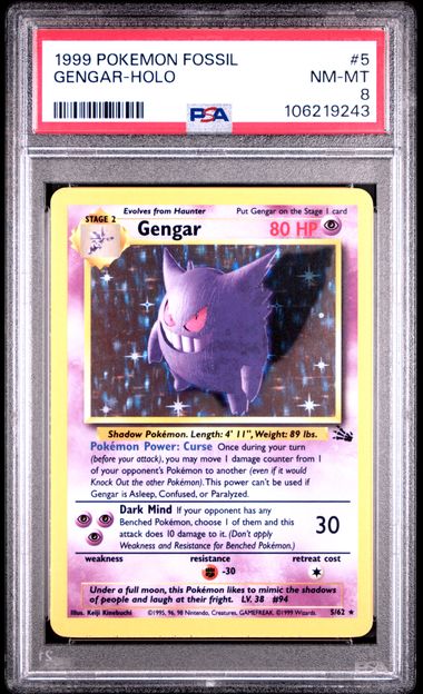 1999 POKEMON FOSSIL #5 GENGAR-HOLO PSA 8