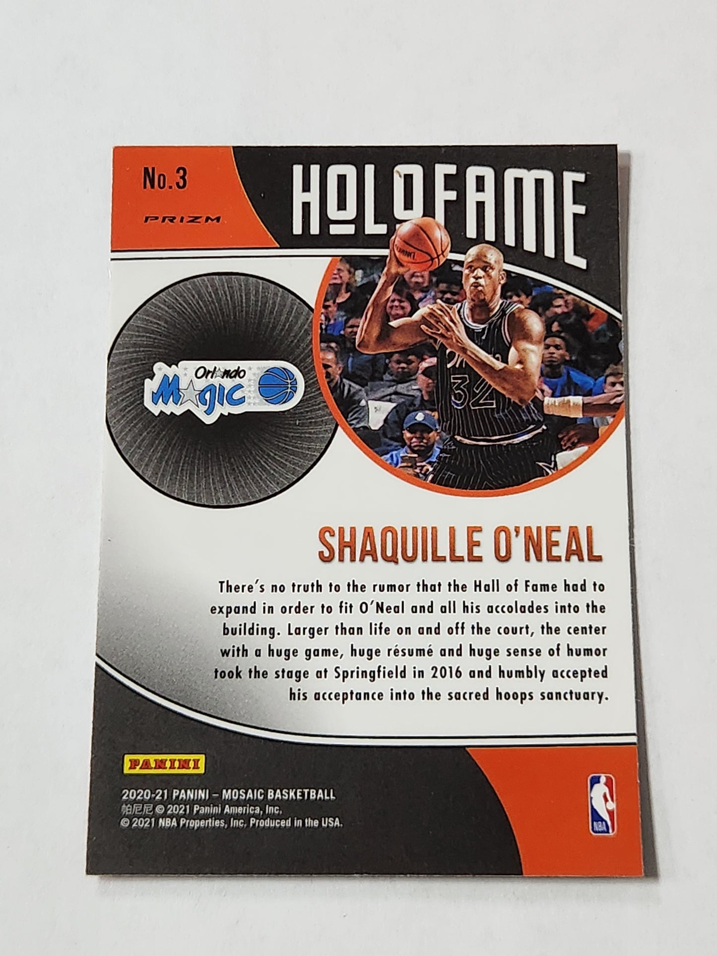 2020 Mosaic Shaquille O'Neal Hol o Fame Silver Mosaic Auto On Card