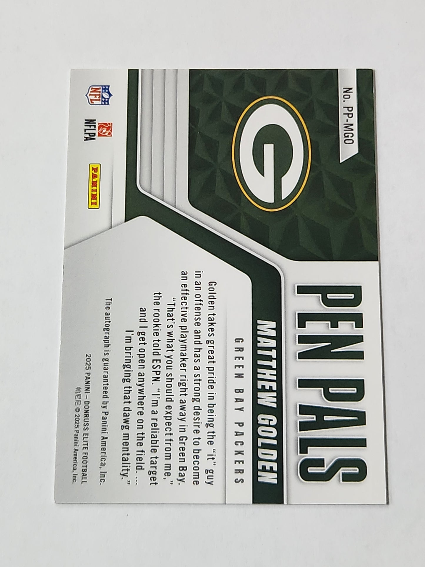 2025 Elite Matthew Golden Pen Pals On Card Rookie Auto