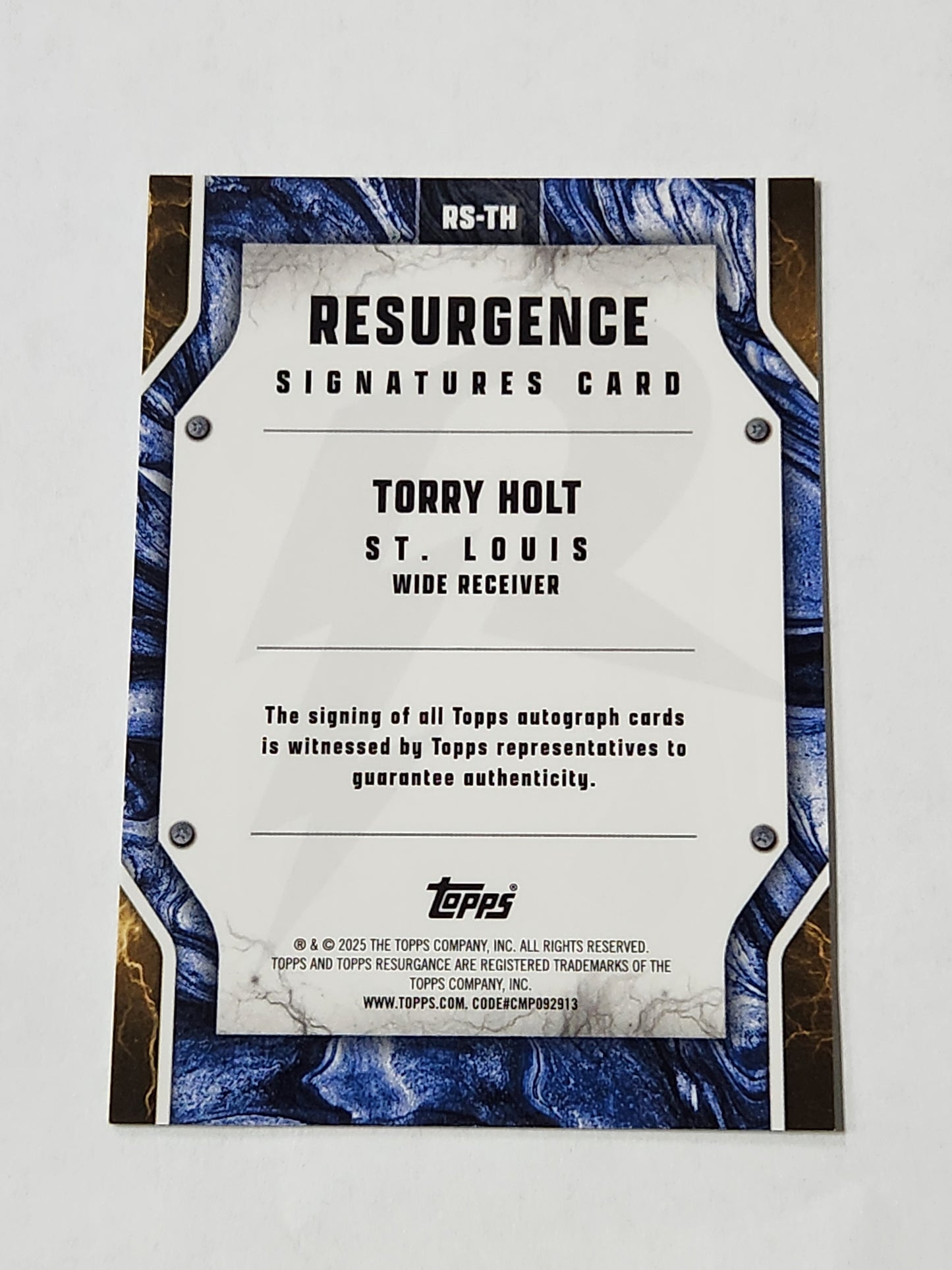 2025 Topps Resurgence Torry Holt Green # /15 Signatures Card Auto RS-TH