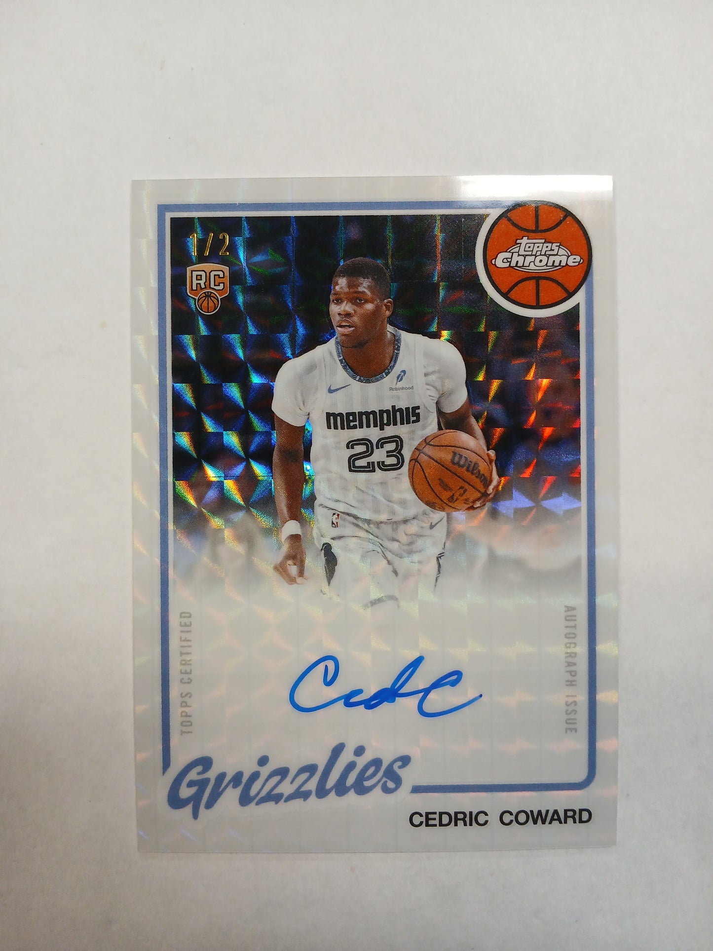2026 Topps Chrome Update 1980 Cedric Coward Rookie White Geometric Refractor Color Match On Card Auto First on Print #1/2