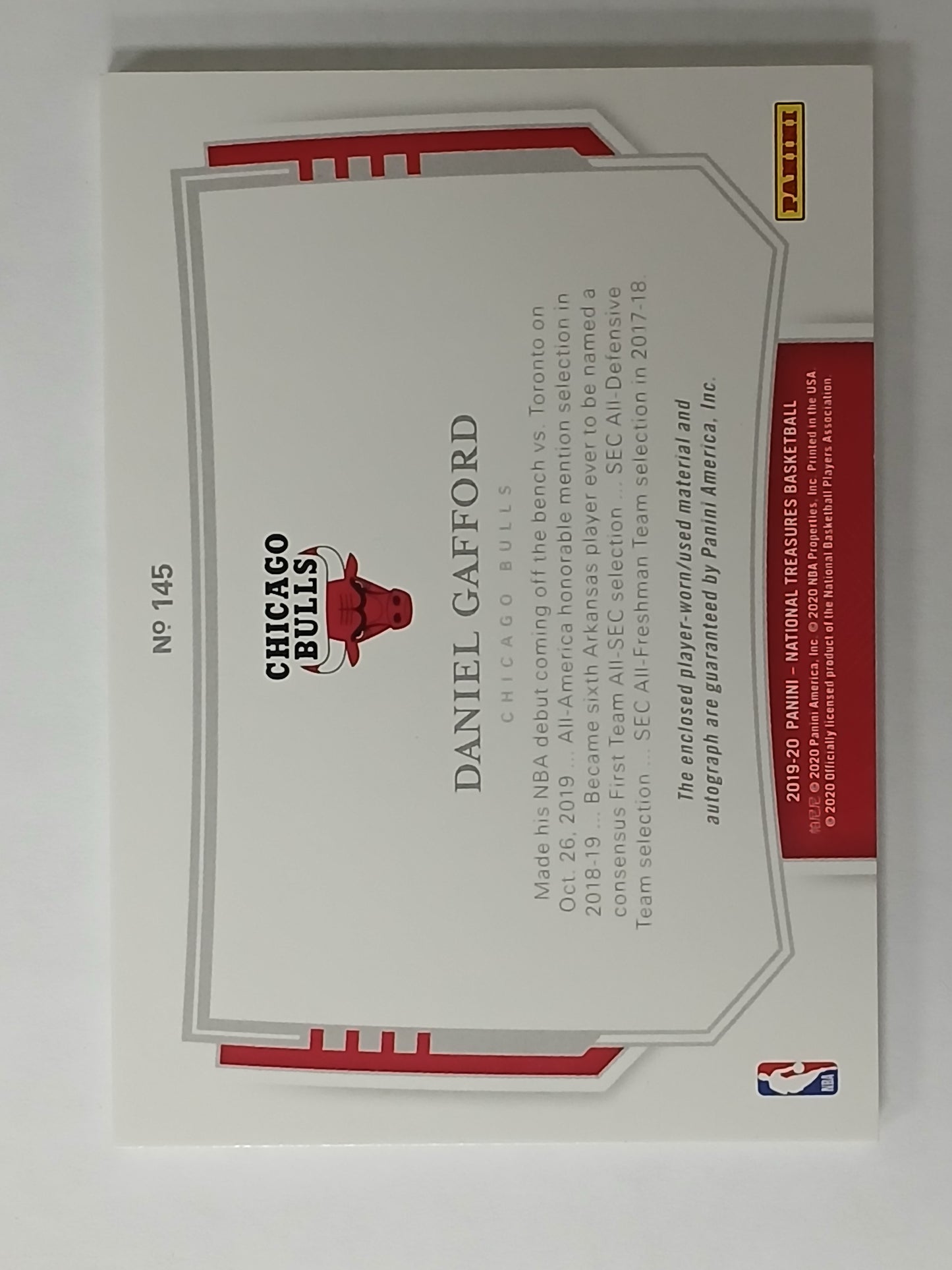 2019 National Treasures Daniel Gafford Rookie Patch On-card Auto 53/75